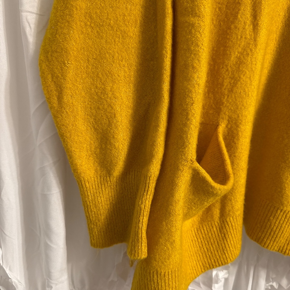 Mustard Yellow Hooded Knit Sweater | Plus Size 2X | Cozy Pocket Pullover - Picture 3 of 4